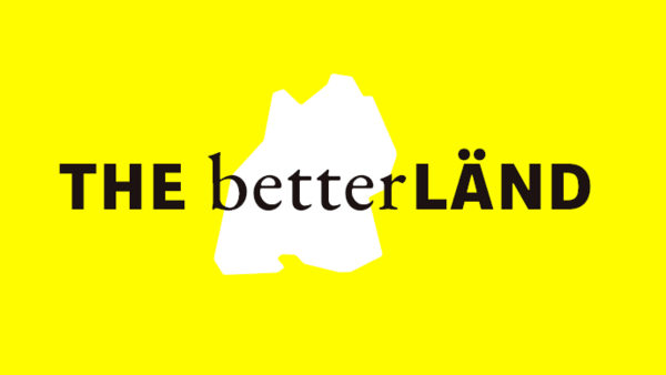 Schriftzug THE betterLÄND auf gelbem Hintergrund