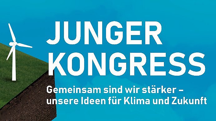 Veranstaltungsbanner mit Erneuerbaren Energien und einer Weltkugel, die mehrere Hände halten